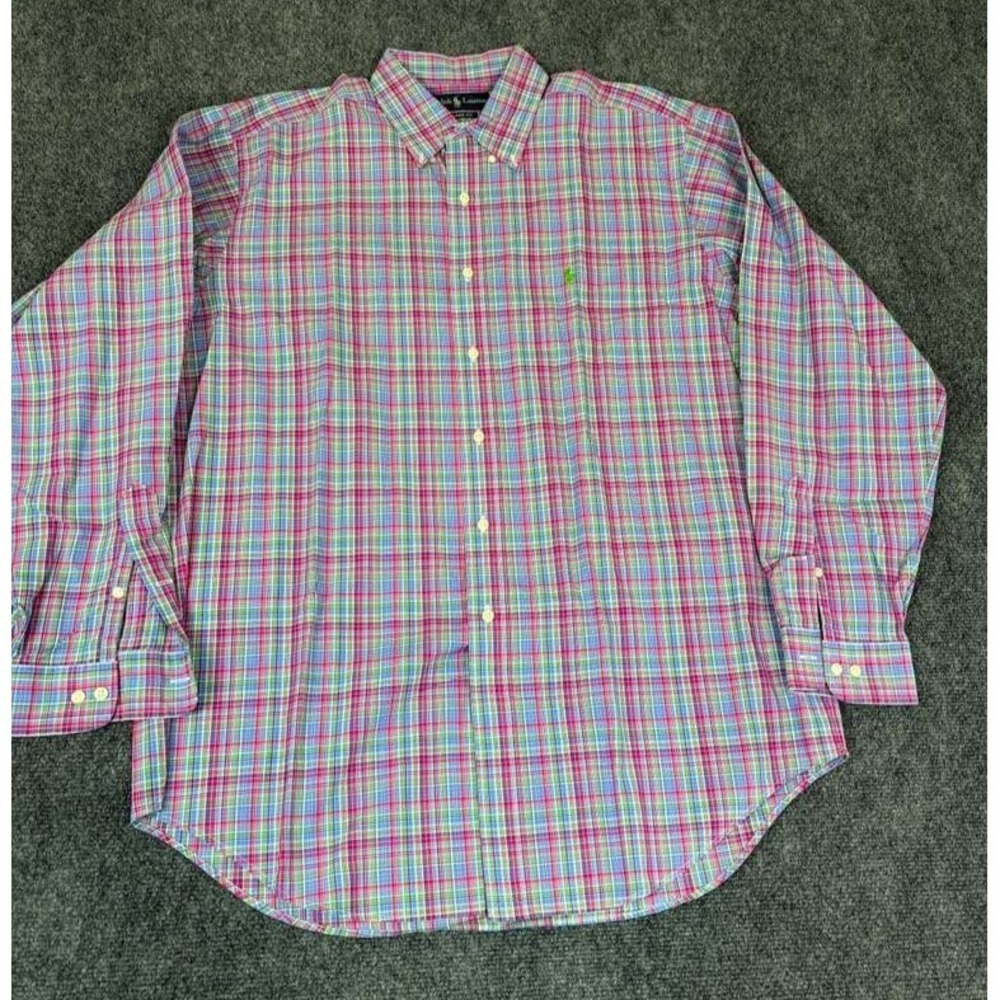 Ralph Lauren Button Down Shirt Mens L Plaid Long Sleeve Cotton Colorful